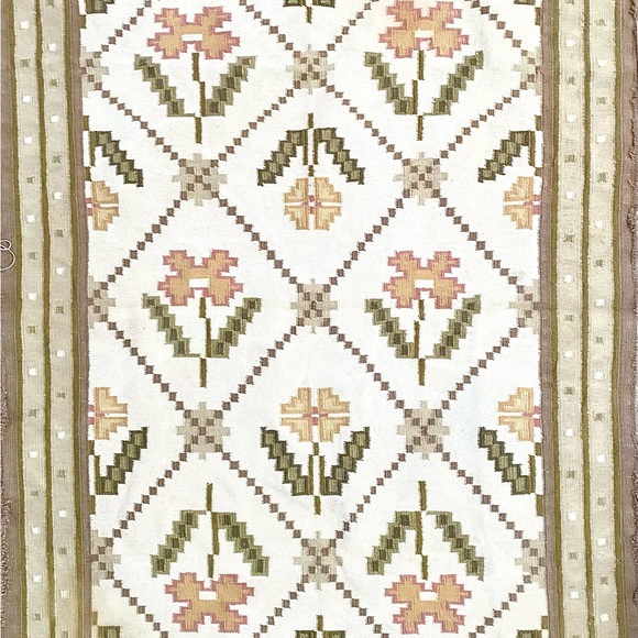 Vintage Other - RARE VTG Swedish Rollakan Kilim Geometric Loomed Rug
